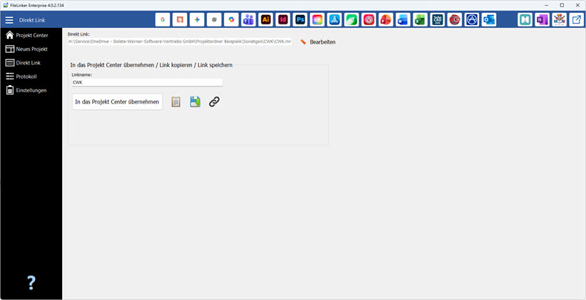 Screenshot of the FileLinker Enterprise Direct Link workspace.